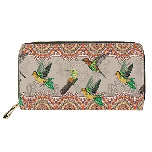 Boho Damen Geldbörse Kolibri PU Leder Geldbörse Kartenhalter Reise Clutch Bag Lässige Handtasche Geldbörsen für Telefon Schlüssel Kreditkarten Beutel Münz Organizer von Lsjuee