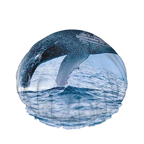Buckelwal Duschhaube Wasserabweisender Badehut Wiederverwendbares strapazierfähiges elastisches Polyester für Männer Frauen 4,3 x 10,6 Zoll von Lsjuee