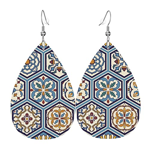 Bunte marokkanische Fliesenmuster Lederohrringe Ohrhänger Ohrringe Leder Tropfenohrringe Lederohrringe für Frauen Bunte marokkanische Fliesenmuster Lederohrringe Ohrhänger Ohrringe Leder Tropfenohrringe Lederohrringe für Frauen von Lsjuee