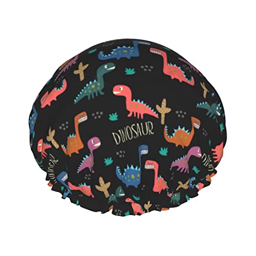 Bunte süße Dinosaurier wiederverwendbare doppellagige wasserdichte Duschhaube für Damen von Lsjuee