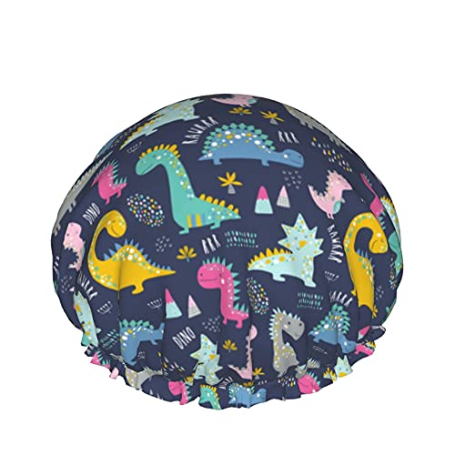 Bunter Dinosaurier-Vektor-Hintergrund Wiederverwendbares elastisches Bad Wasserdichte Duschhaube für Frauen, Kappen für Mädchen Spa Heimgebrauch, Hotel und Friseursalon von Lsjuee
