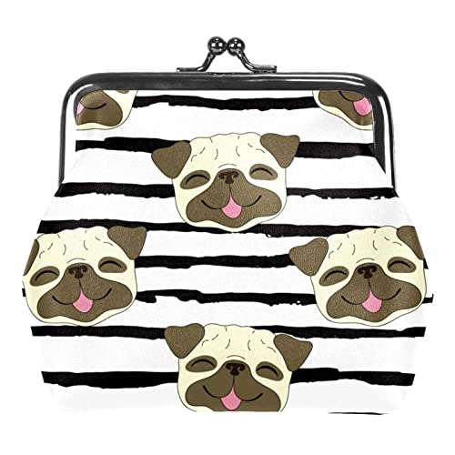 Cartoon-Lächelnder Mops-Hund, Schwarze Streifen, Münzbörse, Vintage-Beutel, Clutch mit Schnalle, Kiss-Lock-Wechselgeldbörse, Verschluss-Verschluss, Geldbörsen für Damen und Mädchen von Lsjuee