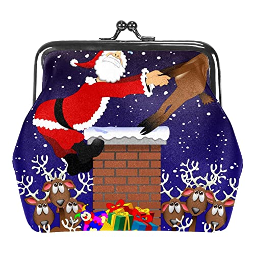 Cartoon-Weihnachtsmann-Rentier-Weihnachts-Geldbörse, Vintage-Beutel, Clutch mit Schnalle, Kiss-Lock-Wechselgeldbörse, Verschluss-Verschluss, Geldbörsen für Damen und Mädchen von Lsjuee