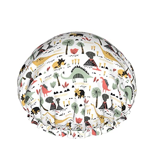 Cartoon-lustiger Dinosaurier, wiederverwendbar, elastisches Bad, wasserdichte Duschhaube für Damen, Kappen für Mädchen, Spa, Heimgebrauch, Hotel und Friseursalon von Lsjuee