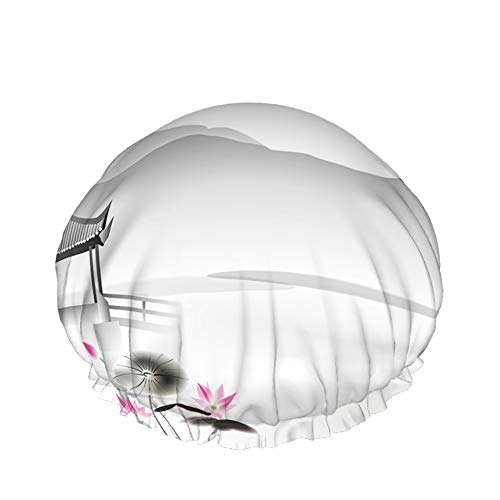 Chinesische Malerei Duschhaube Wasserabweisender Badehut Wiederverwendbares strapazierfähiges elastisches Polyester für Männer Frauen 4,3 x 10,6 Zoll von Lsjuee