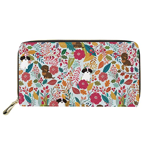 Dackel mit Blume, lange Geldbörse für Frauen und Mädchen, tragbare, leichte Clutch-Tasche, Kartenhalter, Geldbeutel, weiches Leder, schmaler Geldbeutel mit Reißverschluss für Reisen, Schule, Arbeit, P von Lsjuee