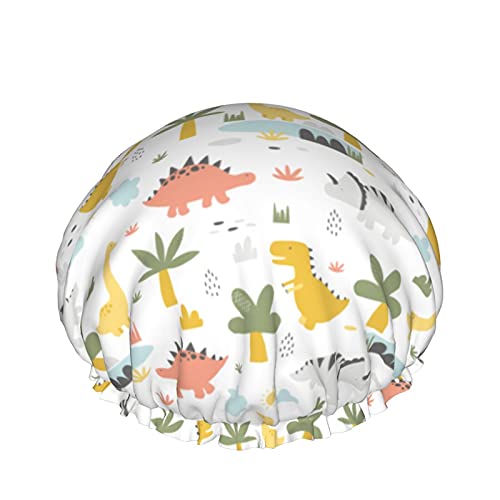 Die niedlichen Dinosaurier, wiederverwendbar, elastisches Bad, wasserdichte Duschhaube für Damen, Kappen für Mädchen, Spa, Heimgebrauch, Hotel und Friseursalon von Lsjuee