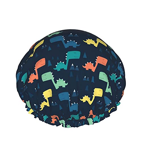 Dinosaurier-Muster, Vektor-Illustration, wiederverwendbar, elastisches Bad, wasserdichte Duschhaube für Damen, Kappen für Mädchen, Spa, Heimgebrauch, Hotel und Friseursalon von Lsjuee