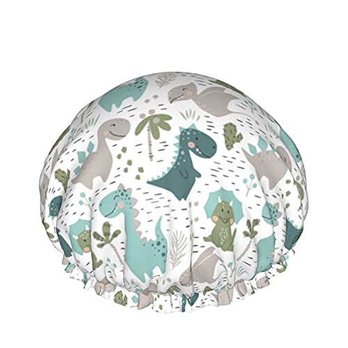 Dinosaurier-Palme und Kaktus, wiederverwendbar, elastisches Bad, wasserdichte Duschhaube für Damen, Kappen für Mädchen, Spa, Heimgebrauch, Hotel und Friseursalon von Lsjuee