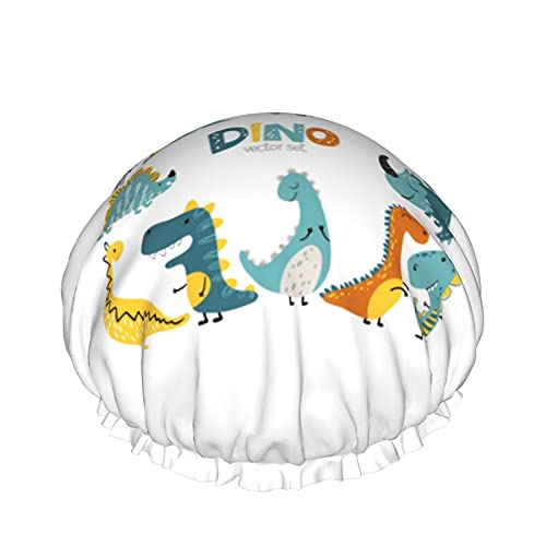 Dinosaurier-Vektor-Set, wiederverwendbar, elastisches Bad, wasserdichte Duschhaube für Damen, Kappen für Mädchen, Spa, Heimgebrauch, Hotel und Friseursalon von Lsjuee