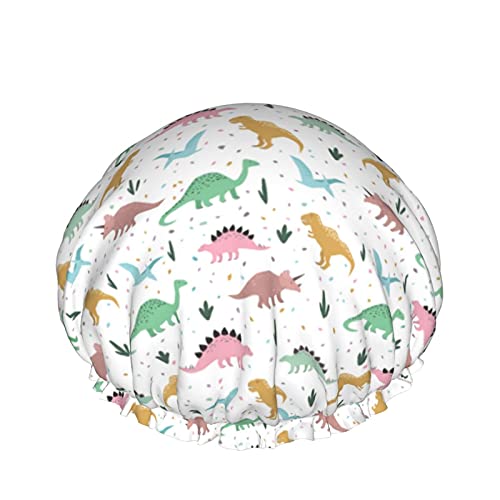Dinosaurier-nahtloses Muster, wiederverwendbar, elastisches Bad, wasserdichte Duschhaube für Damen, Kappen für Mädchen, Spa, Heimgebrauch, Hotel und Friseursalon von Lsjuee