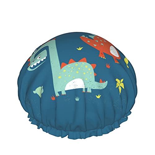 Dinosaurier und Bäume, wiederverwendbar, elastisches Bad, wasserdichte Duschhaube für Damen, Kappen für Mädchen, Spa, Heimgebrauch, Hotel und Friseursalon von Lsjuee