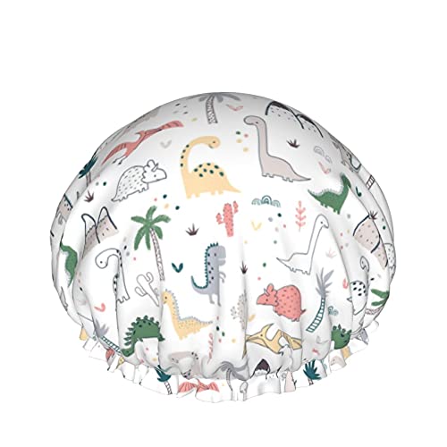 Dinosaurier und Palmen, wiederverwendbar, elastisches Bad, wasserdichte Duschhaube für Damen, Kappen für Mädchen, Spa, Heimgebrauch, Hotel und Friseursalon von Lsjuee
