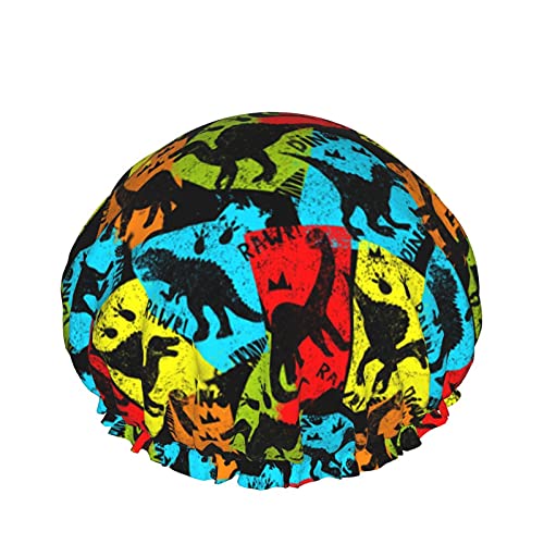 Dinosaurier wiederverwendbare elastische Badekappe wasserdichte Duschhaube für Damen, Kappen für Mädchen Spa Heimgebrauch, Hotel und Friseursalon von Lsjuee