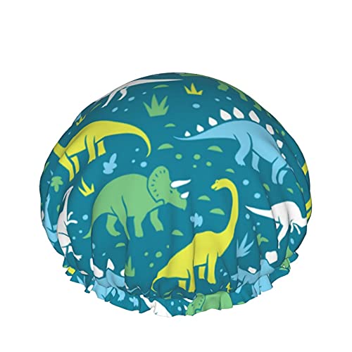 Dinosaurier wiederverwendbare elastische Badekappe wasserdichte Duschhaube für Damen, Kappen für Mädchen Spa Heimgebrauch, Hotel und Friseursalon von Lsjuee