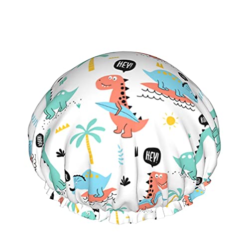 Drei süße Dinosaurier, wiederverwendbar, elastisches Bad, wasserdichte Duschhaube für Damen, Kappen für Mädchen, Spa, Heimgebrauch, Hotel und Friseursalon von Lsjuee