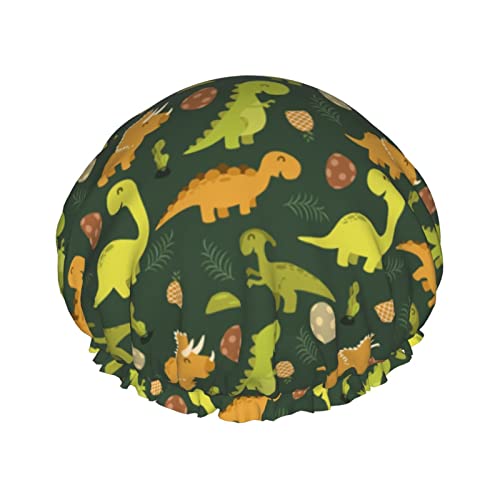Duschhaube mit Dinosaurier-Kiefer-Motiv, für Damen, wiederverwendbar, für langes Haar, mit Gummiband, doppellagig, Bade-Duschhut für Erwachsene und Kinder von Lsjuee
