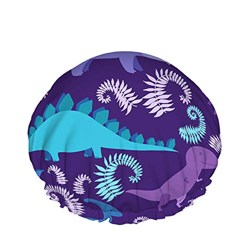 Duschhaube mit Dinosaurier-Muster, wasserabweisender Badehut, wiederverwendbar, strapazierfähig, elastisches Polyester, für Männer und Frauen, 4,3 x 10,6 Zoll von Lsjuee