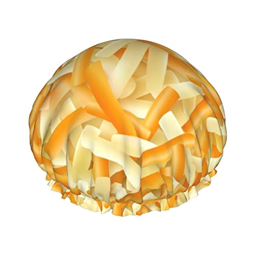 Duschhaube mit Käse-Reis-Kuchen-Streifen, für Damen, wiederverwendbar, lange Haarkappen mit elastischem Band, doppelschichtig, Bade-Duschhut für Erwachsene und Kinder von Lsjuee