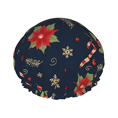 Duschhauben mit Aufschrift „Merry Christmas, wiederverwendbar, Badekappe, elastisch, Bade-Duschhut, weich, wasserdicht, für Haarkappen aller Haarlängen von Lsjuee