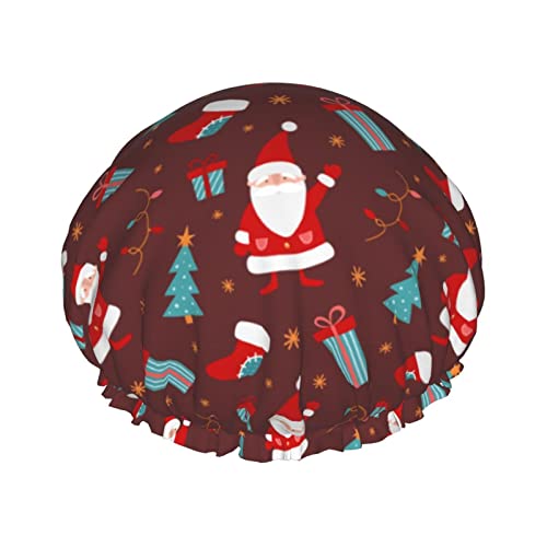 Duschhauben mit Aufschrift „Merry Christmas, wiederverwendbar, Badekappe, elastisch, Bade-Duschhut, weich, wasserdicht, für Haarkappen aller Haarlängen von Lsjuee