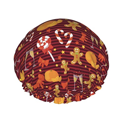 Duschhauben mit Aufschrift „Merry Christmas, wiederverwendbar, Badekappe, elastisch, Bade-Duschhut, weich, wasserdicht, für Haarkappen aller Haarlängen von Lsjuee