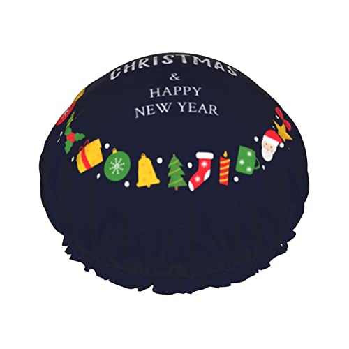 Duschhauben mit Aufschrift „Merry Christmas, wiederverwendbar, Badekappe, elastisch, Bade-Duschhut, weich, wasserdicht, für Haarkappen aller Haarlängen von Lsjuee