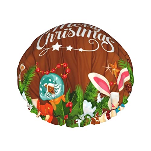 Duschhauben mit Aufschrift „Merry Christmas, wiederverwendbar, Badekappe, elastisch, Bade-Duschhut, weich, wasserdicht, für Haarkappen aller Haarlängen von Lsjuee