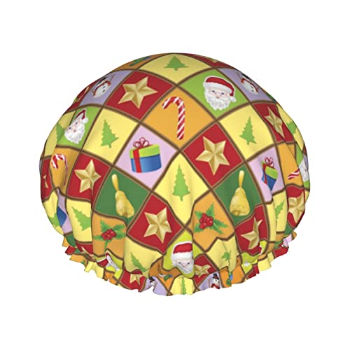Duschhauben mit Aufschrift „Merry Christmas, wiederverwendbar, Badekappe, elastisch, Bade-Duschhut, weich, wasserdicht, für Haarkappen aller Haarlängen von Lsjuee