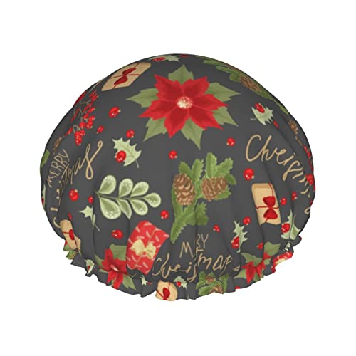 Duschhauben mit Aufschrift „Merry Christmas, wiederverwendbar, Badekappe, elastisch, Bade-Duschhut, weich, wasserdicht, für Haarkappen aller Haarlängen von Lsjuee