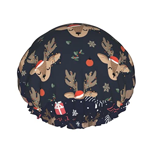 Duschkappen mit Aufschrift „Merry Christmas Beer, wiederverwendbare Badekappe, elastisch, Bade-Duschhut, weich, wasserdicht, für Haarkappen aller Haarlängen von Lsjuee