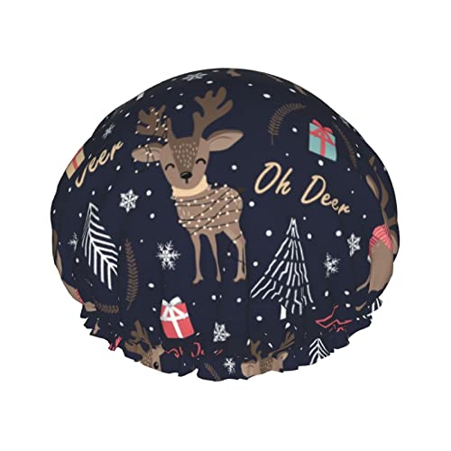 Duschkappen mit Aufschrift „Merry Christmas Beer, wiederverwendbare Badekappe, elastisch, Bade-Duschhut, weich, wasserdicht, für Haarkappen aller Haarlängen von Lsjuee