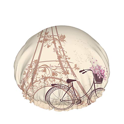 Eiffelturm Duschhaube Wasserabweisender Badehut Wiederverwendbares strapazierfähiges elastisches Polyester für Männer Frauen 4,3 x 10,6 Zoll von Lsjuee
