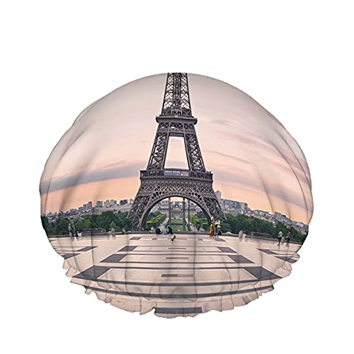Eiffelturm Duschhaube Wasserabweisender Badehut Wiederverwendbares strapazierfähiges elastisches Polyester für Männer Frauen 4,3 x 10,6 Zoll von Lsjuee