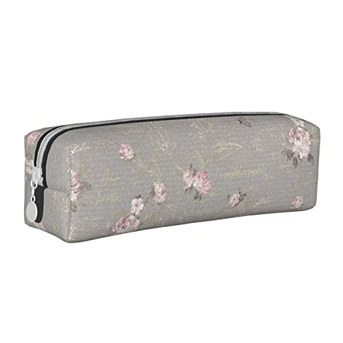 Federmäppchen mit rosa und grauem Blumenmotiv, für Damen, Stifttasche, einfache Tragetasche für Erwachsene, mit glattem Reißverschluss, langlebig, leicht, für Büro, Organizer, Aufbewahrungstasche von Lsjuee