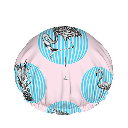 Flamingo Duschhaube Wasserabweisender Badehut Wiederverwendbares strapazierfähiges elastisches Polyester für Männer Frauen 4,3 x 10,6 Zoll von Lsjuee