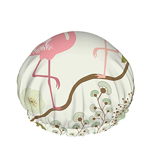 Flamingos Duschhaube Wasserabweisender Badehut Wiederverwendbares strapazierfähiges elastisches Polyester für Männer Frauen 4,3 x 10,6 Zoll von Lsjuee