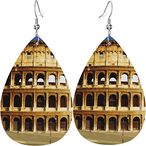 Frauen-Leder-Ohrringe Fashion Dangle Drop Ohrringe-Schöne Rom Colosseum Teardrop Ohrringe von Lsjuee
