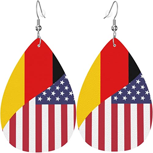 Frauen-Leder-Ohrringe Mode-Ohrhänger-Deutsche USA-Freundschafts-Flagge Teardrop-Ohrringe von Lsjuee