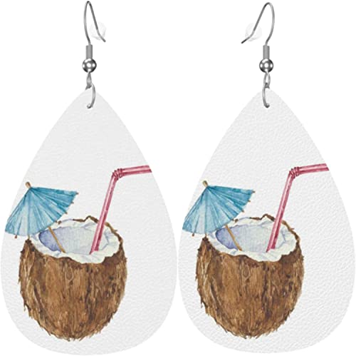 Frauen-Leder-Ohrringe Mode-Ohrhänger-Frucht-Kokosnuss-Saft-Palme-Tropfen-Ohrringe von Lsjuee