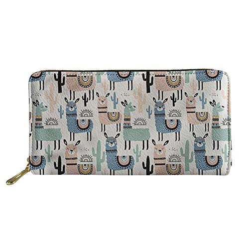 Frauen Mädchen Leder Geldbörsen Lange Geldbörse Reißverschluss Clutch Tasche Kartenhalter Organizer Lamas von Lsjuee