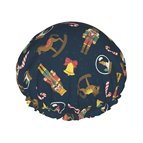Frohe Weihnachten 2023 Duschhaube Damen Wiederverwendbare lange Haarkappen mit elastischem Band Doppelschicht Bade-Duschhut für Erwachsene Kinder von Lsjuee