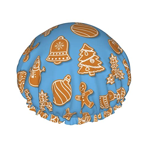 Frohe Weihnachten 2023 Duschhaube Damen Wiederverwendbare lange Haarkappen mit elastischem Band Doppelschicht Bade-Duschhut für Erwachsene Kinder von Lsjuee