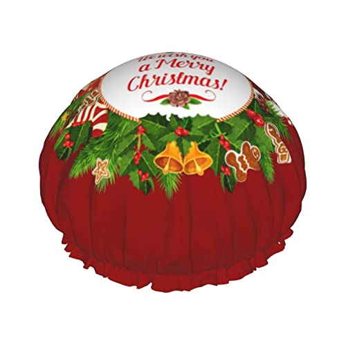 Frohe Weihnachten Duschhaube für Damen, wiederverwendbar, lange Haarkappen mit Gummiband, doppellagig, Bade-Duschhut für Erwachsene und Kinder von Lsjuee