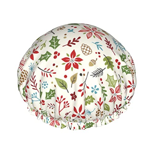 Frohe Weihnachten Duschhaube für Damen, wiederverwendbar, lange Haarkappen mit Gummiband, doppellagig, Bade-Duschhut für Erwachsene und Kinder von Lsjuee