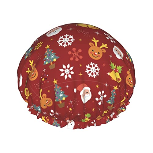Frohe Weihnachten Duschhaube für Damen, wiederverwendbar, lange Haarkappen mit Gummiband, doppellagig, Bade-Duschhut für Erwachsene und Kinder von Lsjuee