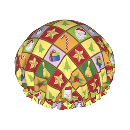 Frohe Weihnachten Duschhaube für Damen, wiederverwendbar, lange Haarkappen mit Gummiband, doppellagig, Bade-Duschhut für Erwachsene und Kinder von Lsjuee