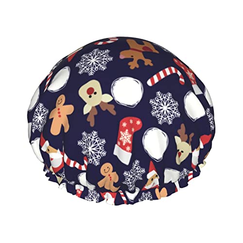 Frohe Weihnachten Duschhaube für Damen, wiederverwendbar, lange Haarkappen mit Gummiband, doppellagig, Bade-Duschhut für Erwachsene und Kinder von Lsjuee