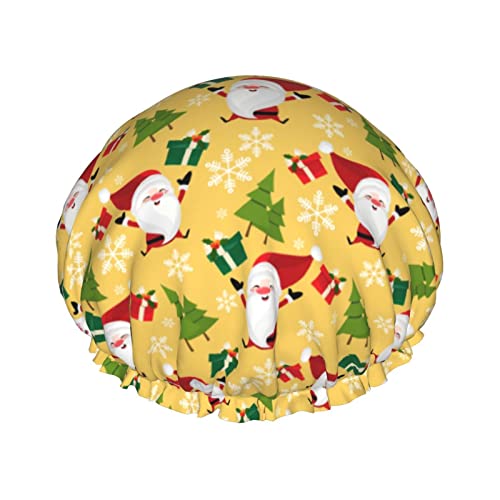 Frohe Weihnachten Duschhaube für Damen, wiederverwendbar, lange Haarkappen mit Gummiband, doppellagig, Bade-Duschhut für Erwachsene und Kinder von Lsjuee