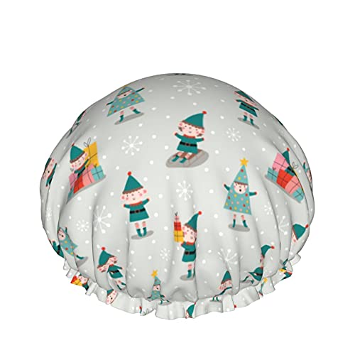 Frohe Weihnachten Nahtloses Muster Wiederverwendbare elastische Badewasserdichte Duschhaube für Damen, Kappen für Mädchen Spa Heimgebrauch, Hotel und Friseursalon von Lsjuee